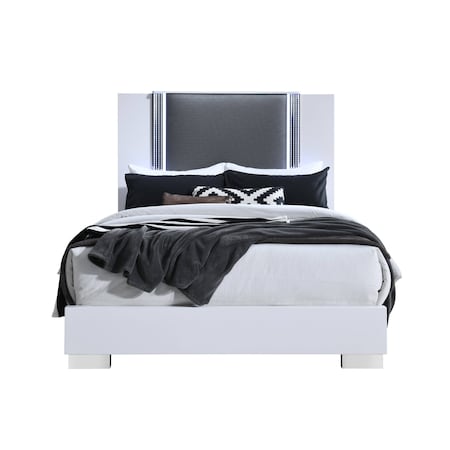 Global Furniture Usa Modern  High Gloss Ylime Smooth White Queen Bed With Led 3867